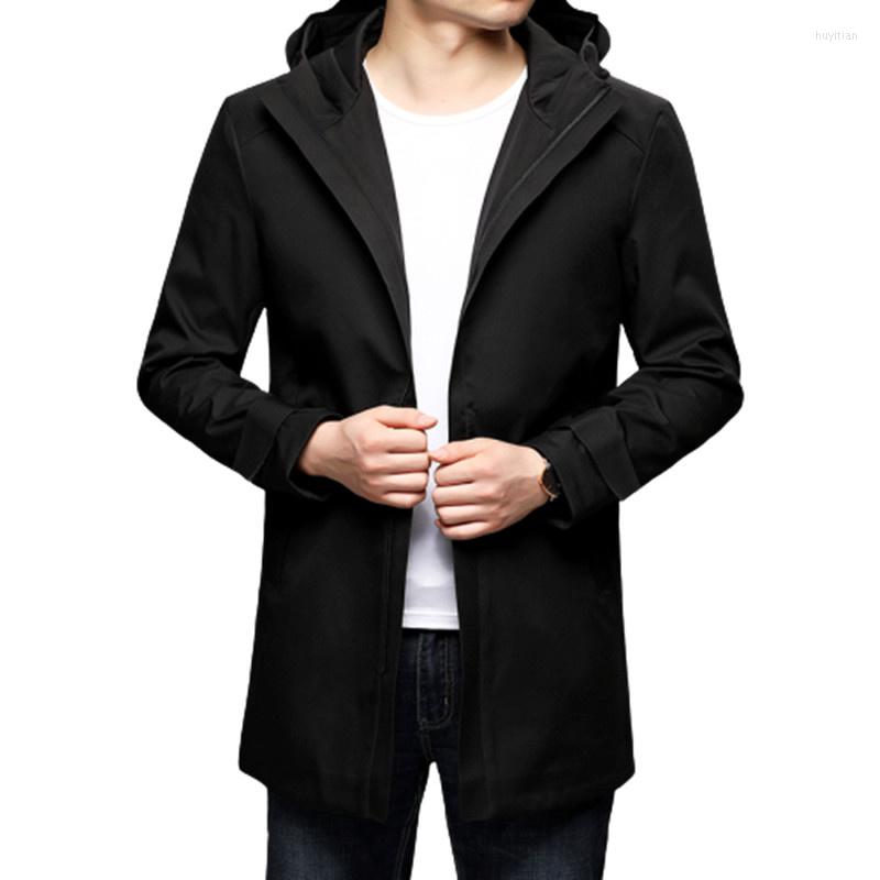 

Men's Trench Coats Fashion Hooded Coat Men Autumn Winter Outwear Long Mens Zipper Windbreaker Causal Male Overcoat Jacket, Black
