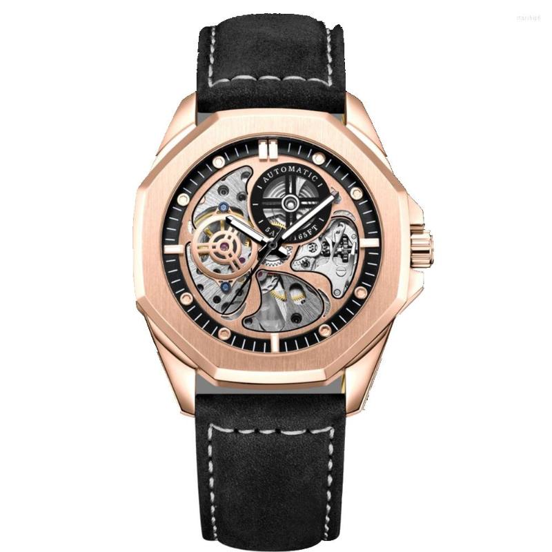 

Wristwatches Luxury Skeleton Watch Automatic Men Self-Wind Mechanical Top Brand Stainless Steel Waterproof Clocks Custom Logo, C4
