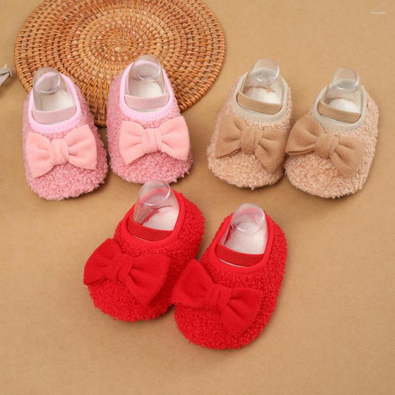 

First Walkers Baby Socks Winter Boy Girl Booties Coral Fleece Soft Toddler Shoes Anti-slip Warm Born Infant Crib, Red
