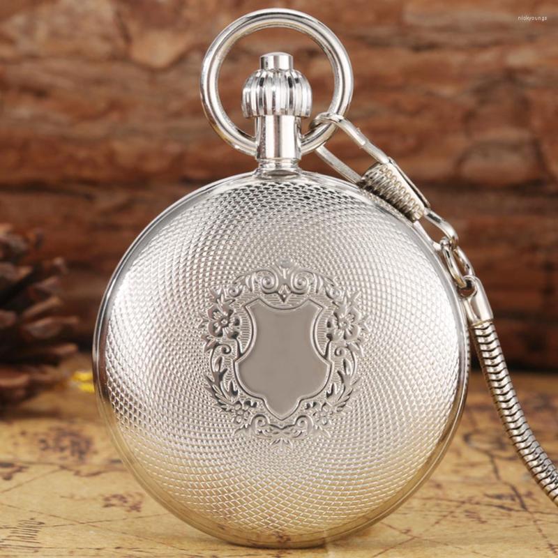 

Pocket Watches Fashion Silver Automatic Mechanical Watch Shield Pattern Copper Cover Pendant Arabic Numerals Dial Clocks, Pattern c