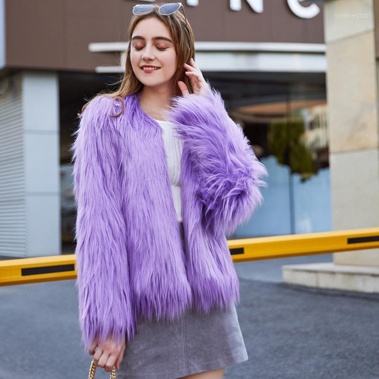 

Women' Fur Solid Color Washed Long Faux Coat Women' Short Autumn And Winter, White