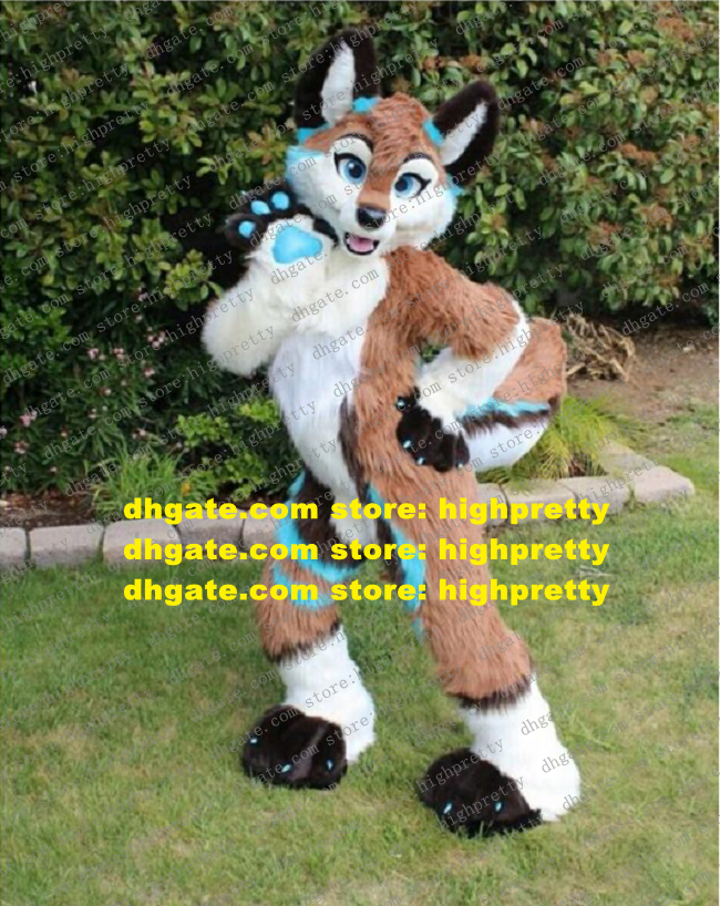 

Brown Long Fur Furry Fox Mascot Costume Husky Dog Wolf Fursuit Adult Cartoon Character Cut The Ribbon Sports Events zz7577, As in photos