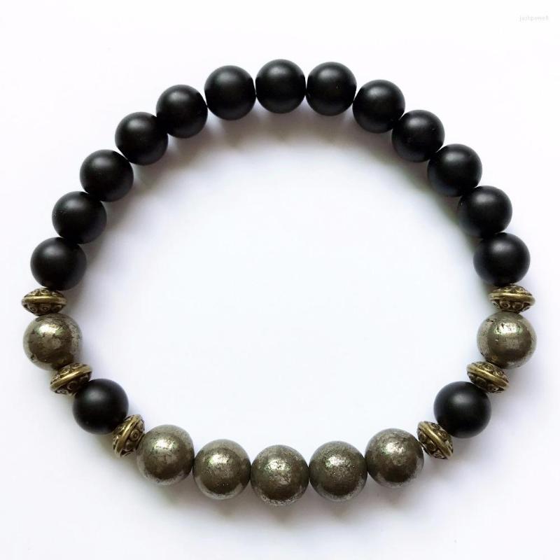 

Strand Fashion Pyrite Bracelet Natural Matte Balck Onyx Men's Mala Beads Bracelets Yoga Gift For Men