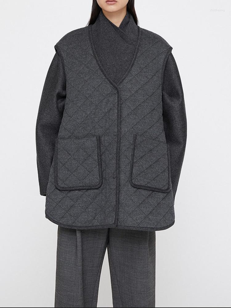 

Women' Vests Women Woolen Vest Coat With Pockets 2022 Autumn Winter Lady Diamond-Shaped Plaid V-Neck Sleeveless Jacket Outwear Top