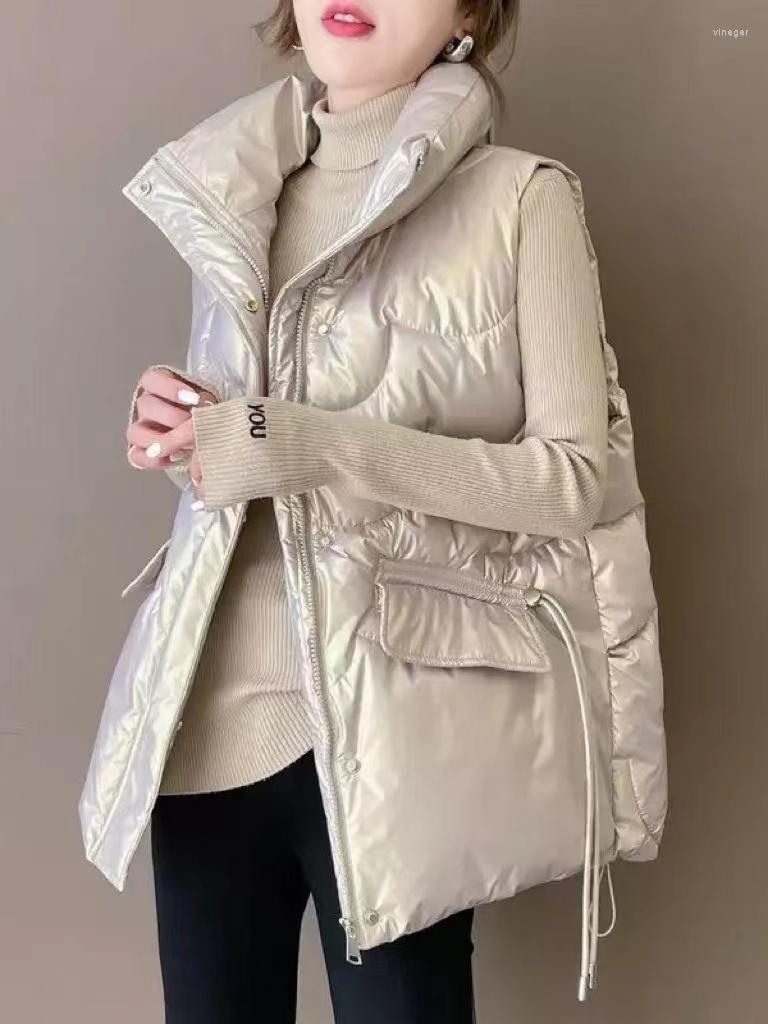 

Women' Vests Autumn Elegant Women Stand Collar Cotton Padded Vest 2022 Winter Warm Female Sleeveless Jacket Solid Casual Fashion Coat, Pink