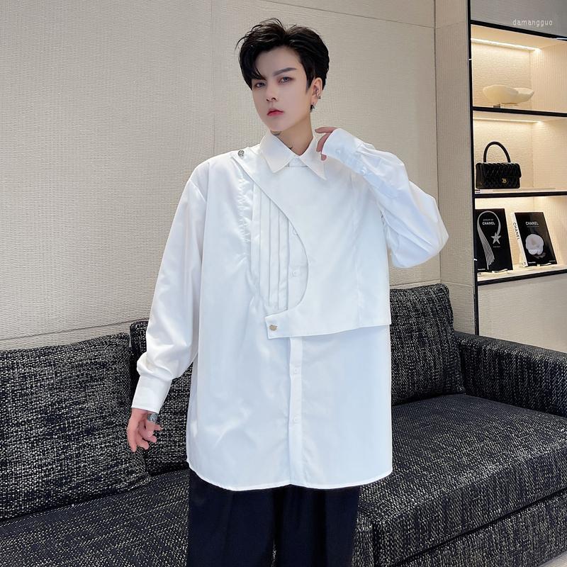 

Men's Casual Shirts Men's Solid Color Shirt Autumn Large Design Chest Fold Paste Cloth Ruffian Handsome Loose Coat Fashion, Black