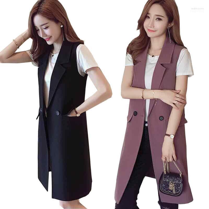 

Women's Vests Women's 2022Spring Autumn Sleeveless Jacket Long Vest Female Button Suit Waistcoat Blazer Coat Plus Size 3XL C768, Black