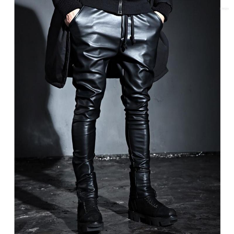 

Men's Pants 27-44 2022 Men's Clothing Fashion GD Dj Darwstring Zipper Slim Leather Trousers Plus Size Singer Costumes, Black