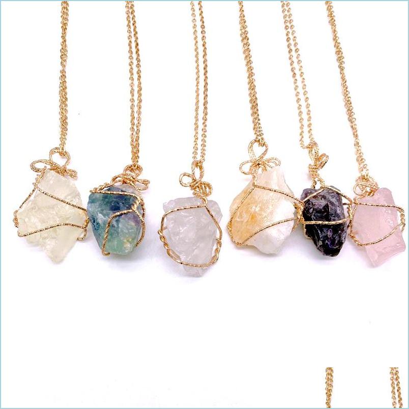 

Pendant Necklaces Natural Crystal Quartz Healing Bead Gemstone Necklaces Women Men Pendant Original Stone Style Party Club Jewelry D Dhr4M