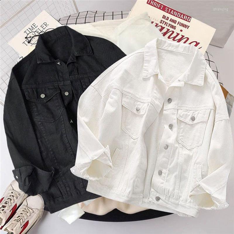 

Women' Jackets White Denim Jacket Women' Autumn 2022 Coat The Large Size Fashion Solid Color Loose All-match Lapel Black Women