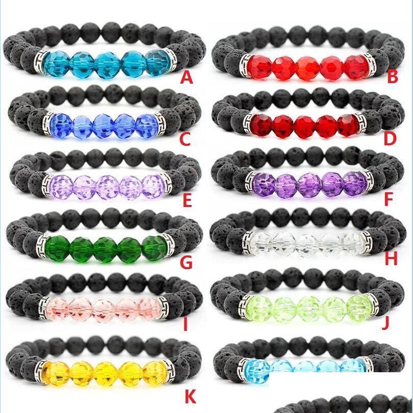 

Charm Bracelets Black Lava Stone Beads Bracelet Essential Oil Diffuser Bracelets Volcanic Rock Beaded Hand Strings Spherical Crystal Dhkhe