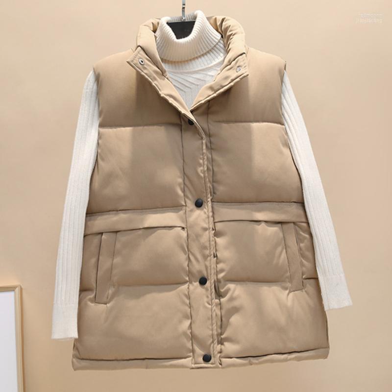

Women's Vests Women's Winter Vest Women Warm Padded Waistcoat Stand Collar Down Jacket Sleeveless Solid Cropped Coat Pockets Casual, White