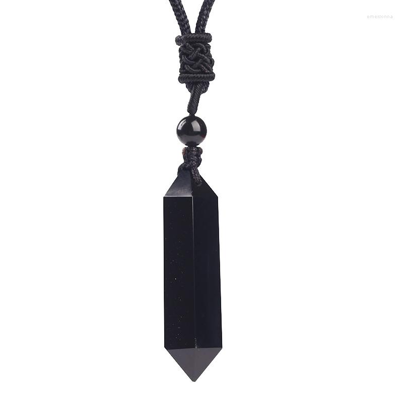 

Pendant Necklaces Black Obsidian Natural Stone Pendants Hexagonal Prism Sweater Chain Necklace Safe Lucky For Women Men Fashion Jewelry