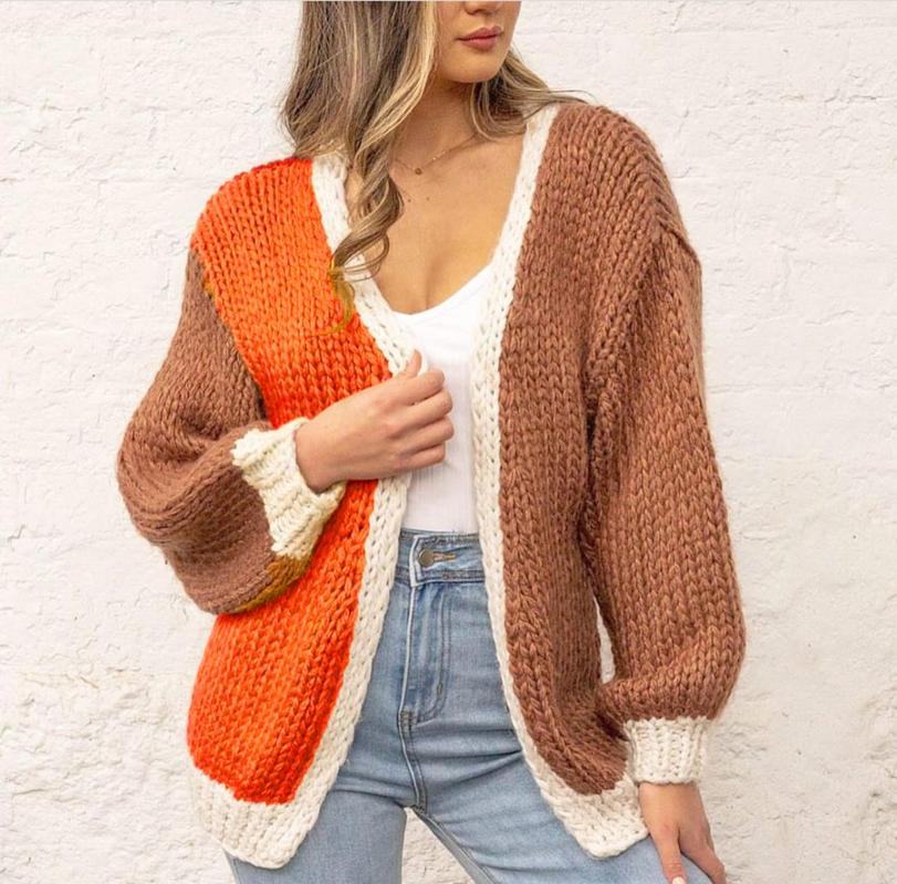 

Women' Jackets Cardigan For Women Casual Stitching Color Long Sleeve Open Front Loose Knit Sweater Coat Home Vacation, Orange