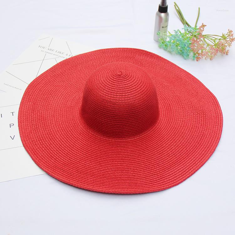 

Wide Brim Hats 14Cm Big Beach Hat Women 2022 Summer Cap Sun Foldable Hollow Breathable Ladies UV Straw Gorros Wholesale, White