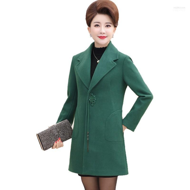 

Women's Wool Women's & Blends Large Size Woolen Coat Female Autumn Winter Ladies Coats High Quality Slim Cashmere Long Sleeve Middle, Green