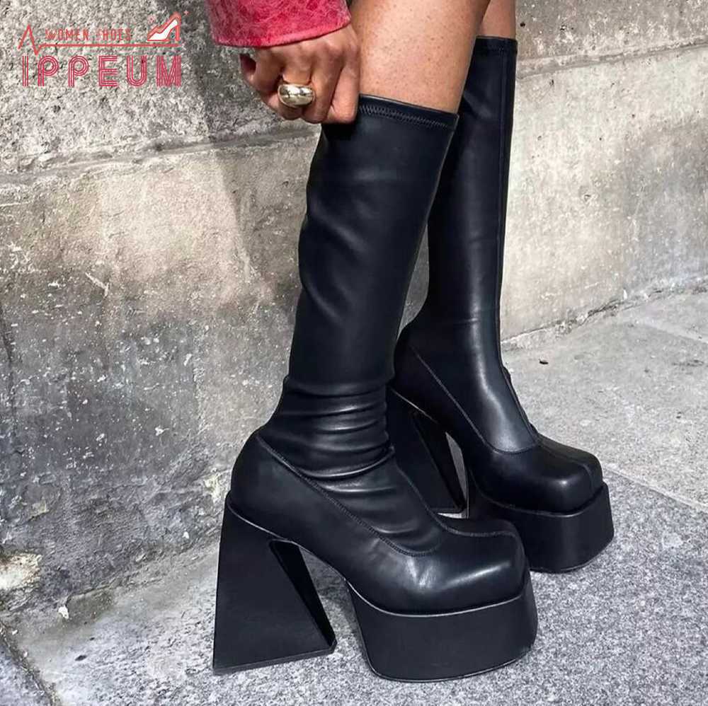 

ippeum Girls Black Bratz Boots Platform Chunky Heel Shoes Luxury Brand Designer Zapatos De Mujer Tendencia 2022 y2k Shoes, Black-ankle