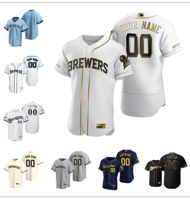 

Custom Men women youth Milwaukee''Brewers''White blue gray BLACK Authentic 2020 Road Jersey