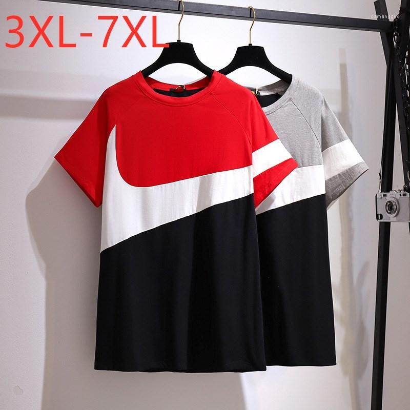 

Shirt Women's Plus Size 2022 Ladies Summer Tops For Women Large Short Sleeve Loose Red Cotton Print O-neck 3XL  5XL 6XL 7XL, Gray