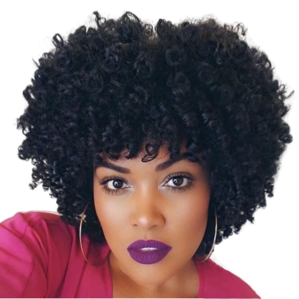 

Short Human Hair Wigs For Black Women kinky Curl Non-Remy Brazilian Wig Machine Made curly afro wig, 1b color