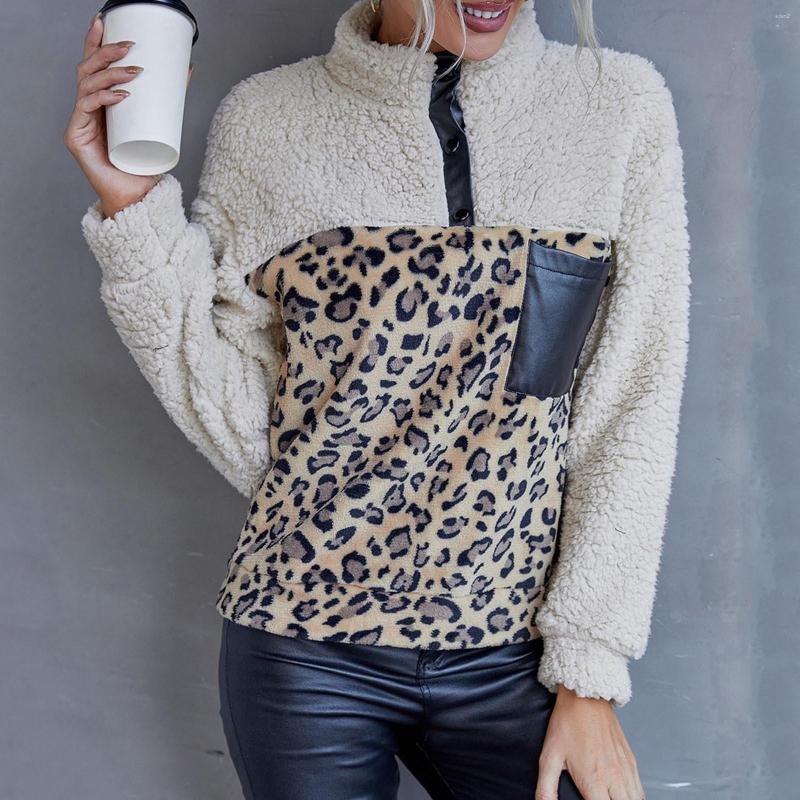

Women' Fur Leopard Patchwork Print Women Fashion Casual Faux Fleece Sweatshirt Fuzzy Button Pullover Coat Sweatshirts Warm Coats 4, Green