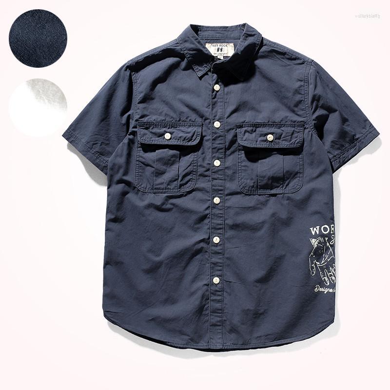 

Men's Casual Shirts Men's 2022 Summer Short Sleeve Thin Cargo Printed Shirt Men's Simple Pure Cotton Washed Old Quick Dry Slim, White
