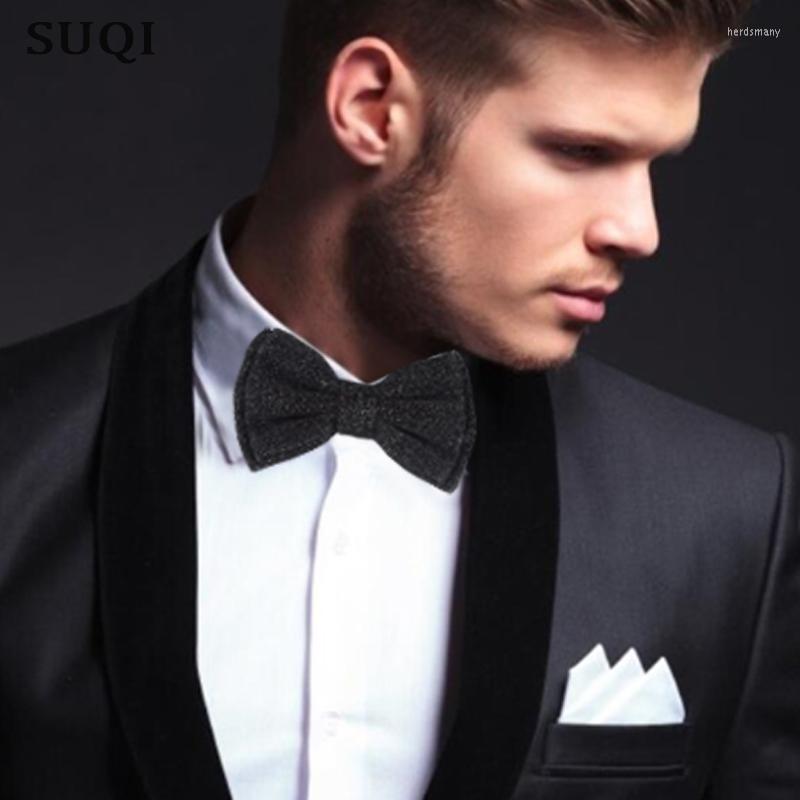 

Bow Ties SUQI Fashion Shining Christmas Party Show Tie Boys Tuxedo Silver Black Men And Women Suit Bowtie Necktie