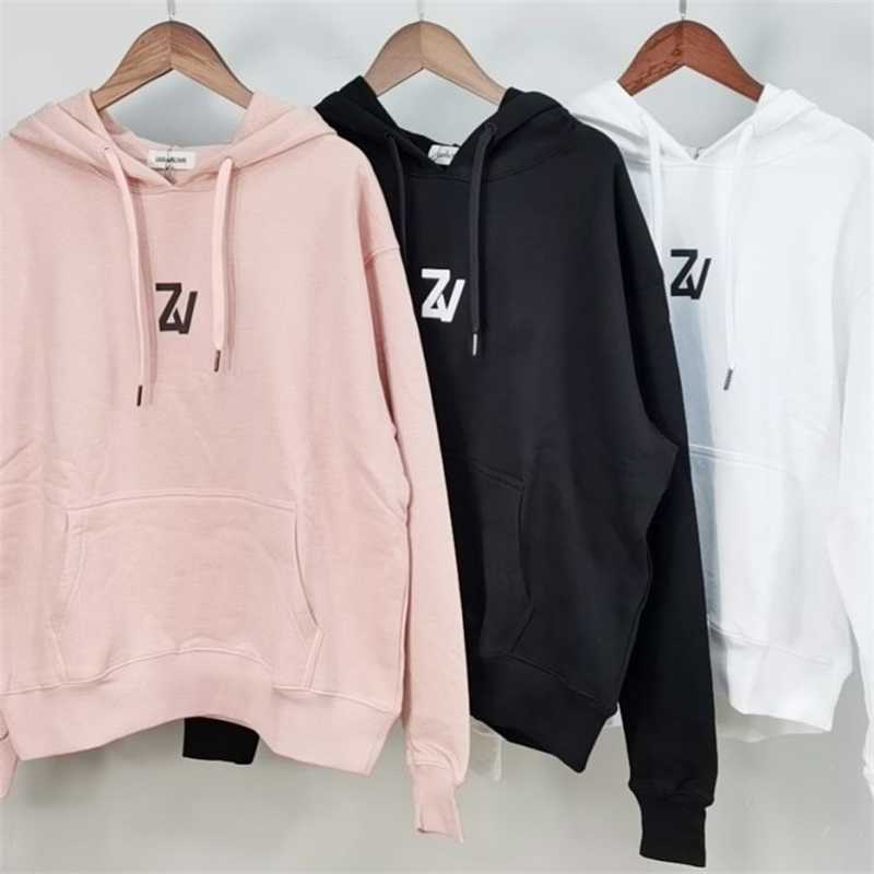 

Women's Hoodies Sweatshirts Zadig Women Hoodie Sweather Long Sleeve Printed 3color with Drawstring Loose Sweathers Pink Black White Zv216103