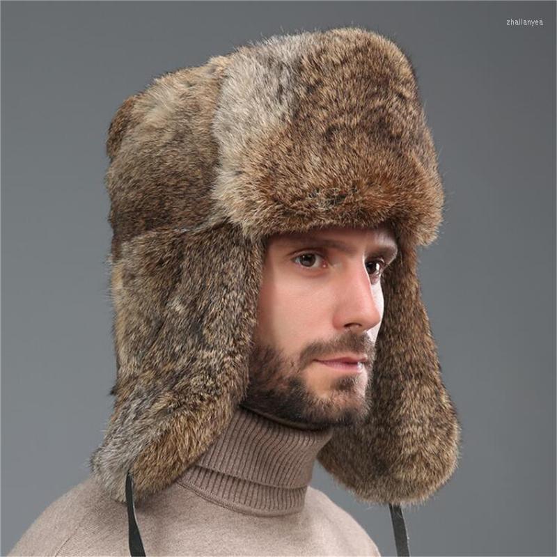 

Berets IANLAN Winter Russian Ushanka Hats Unisex Full-pelt Rabbi Fur Skiing For Men Women Cotton Layer Bomber IL00573, Black