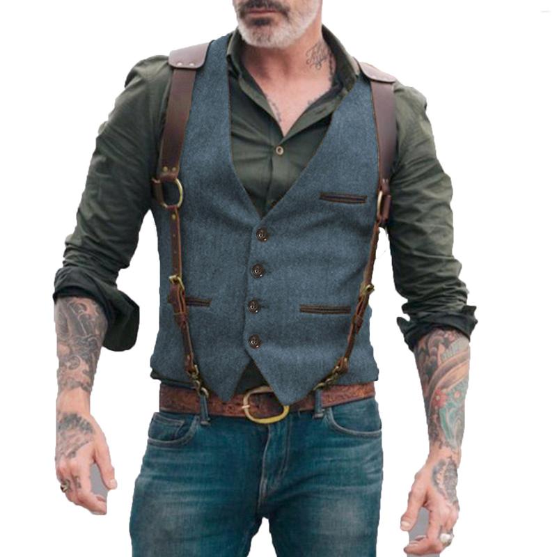

Men's Vests Men's Suit Vest Herringbone Tweed V Neck Business Formal Dress Waistcoat For Wedding Or Tuxedo, Black