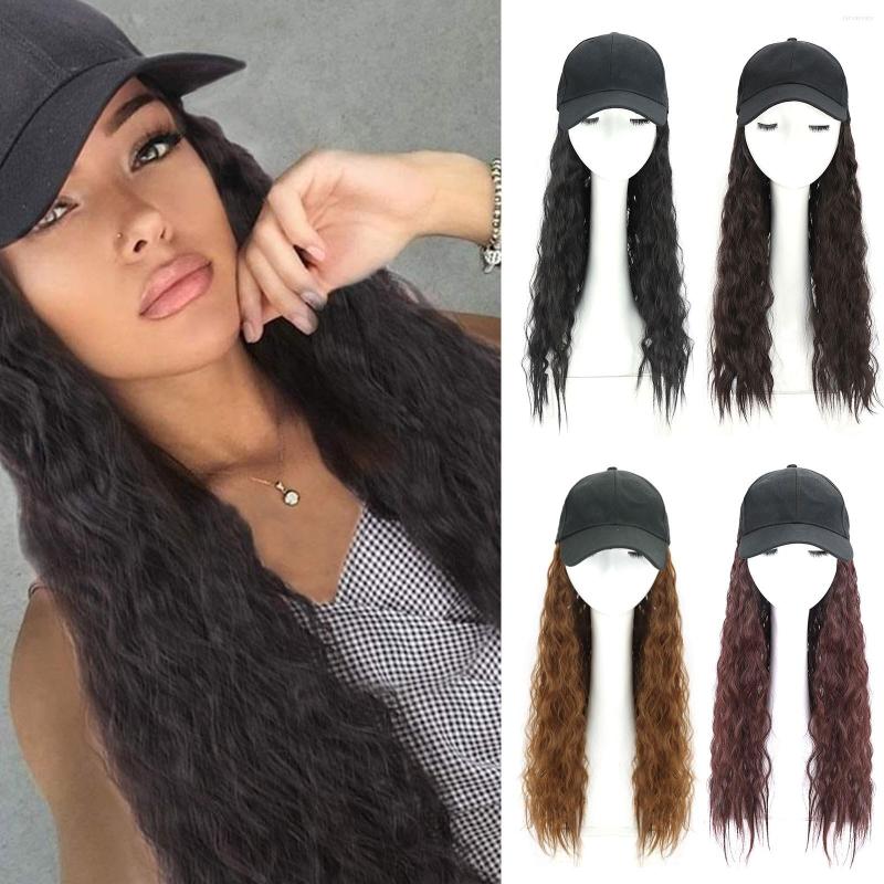 

Ball Caps Long Synthetic Baseball Cap Hair Wig Natural Black Curly Extensions Whisker Wigs Hat Fashion Party 24inch