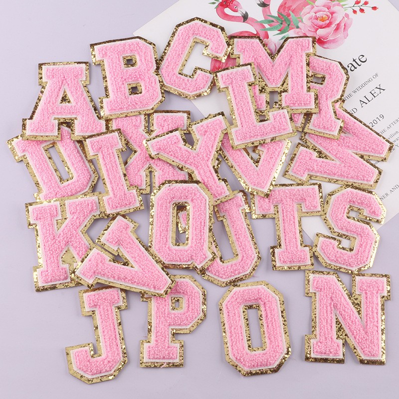 

Notions DIY Towel Embroidery Patch Alphabet Initial Glitter Varsity Letter Patches Iron on Chenille Colorful Sew letters Appliques Stickers