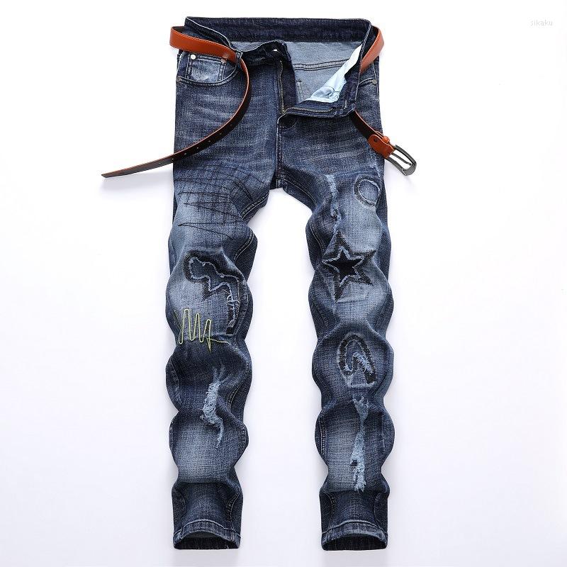 

Men's Jeans Men'S Pants Streetwear Denim Trousers Ripped Comfortable Advanced Fashion Joggers 2022 Embroidered Man Casual, Light blue