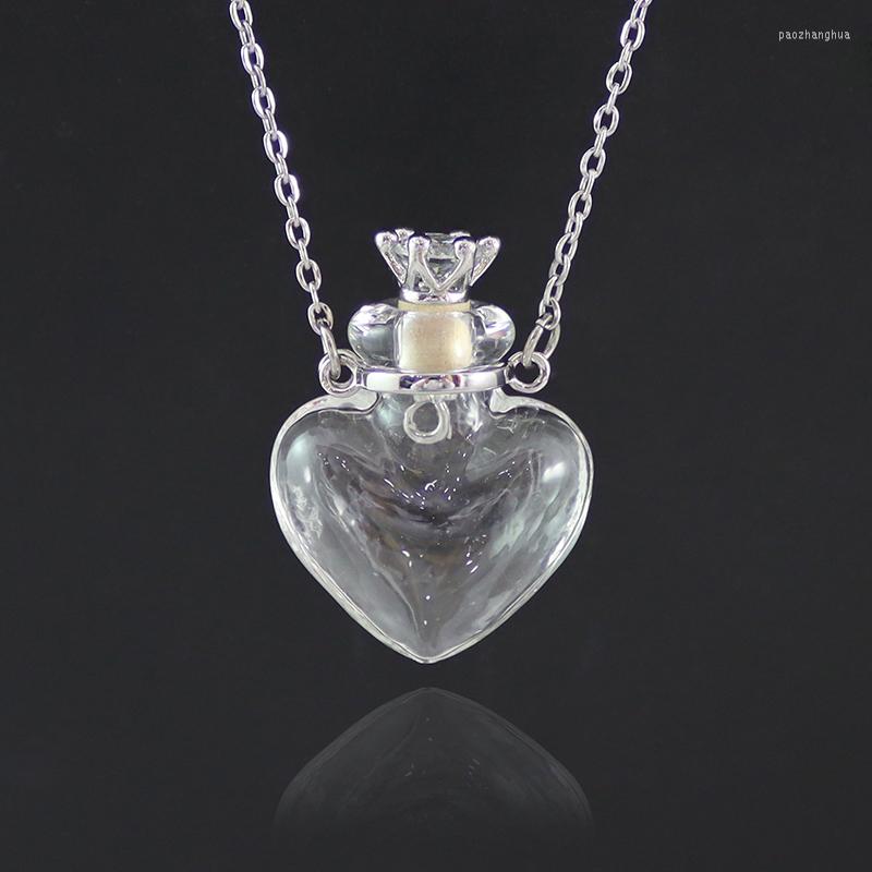 

Pendant Necklaces 1PC Clear Heart Bottle Necklace Essential Oil Murano Glass Perfume Stainless Steel Chain Perfumes For Women