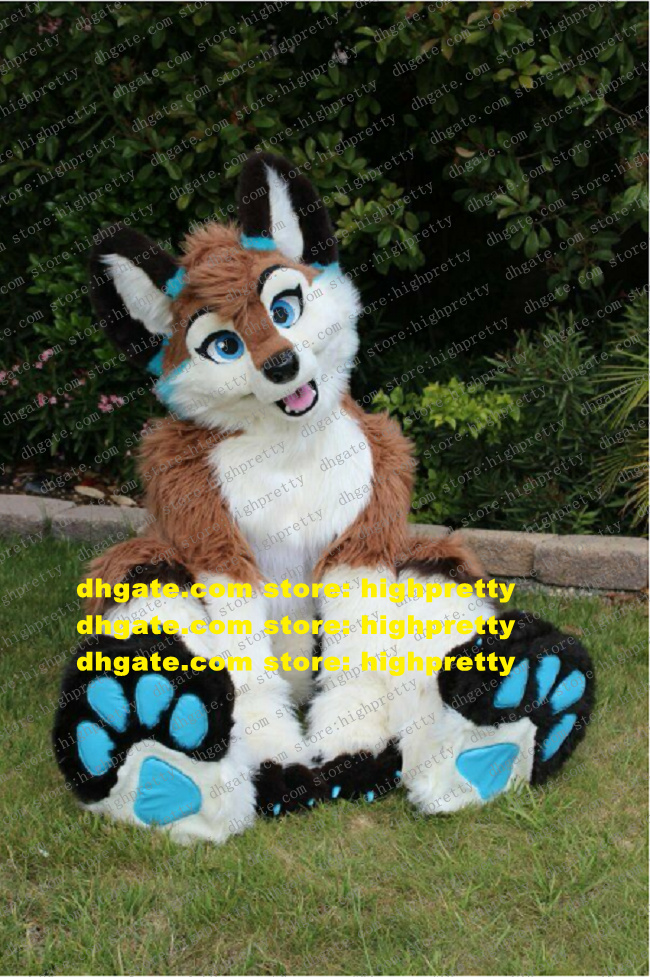 

Brown Long Fur Furry Fox Husky Dog Wolf Fursuit Mascot Costume Adult Cartoon Character Outfit Live-dressed Public Welfare zz7588, As in photos