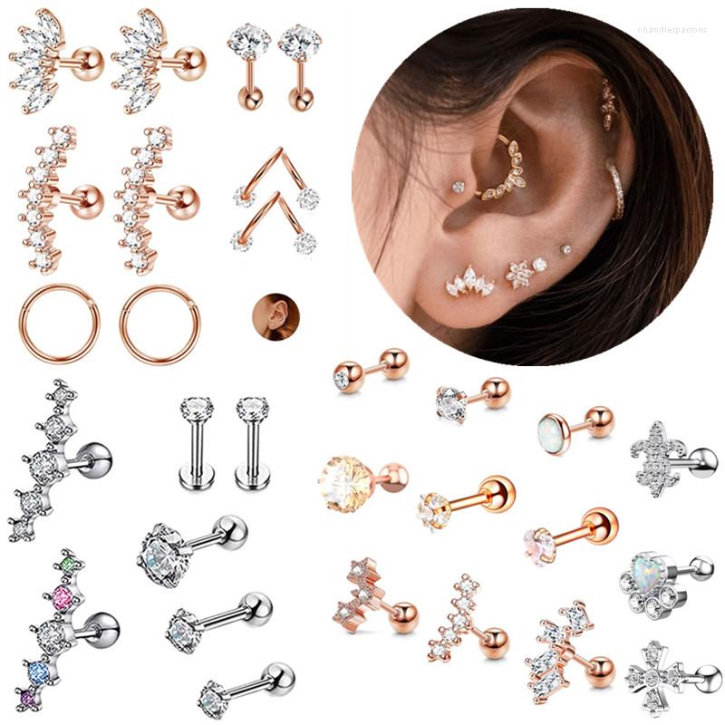 

Stud Earrings Stainless Steel Crystal Tragus Earring Flower Piercing Lot Cartilage Set Daith Rook Earing Conch Jewelry