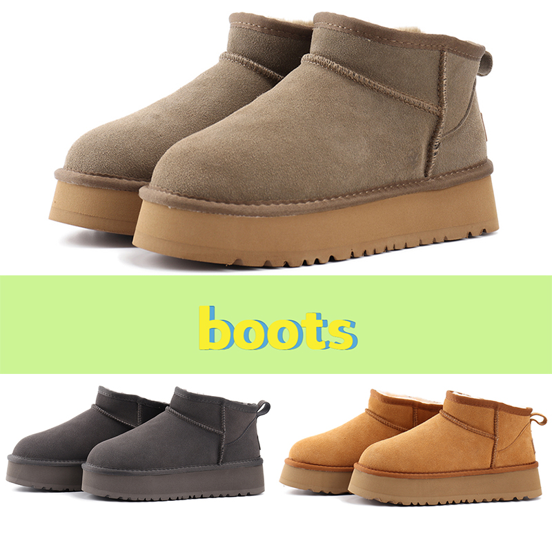 

Fashion Women Australia snow boot shoes Classic ultra mini platform boots booties black Charcoal chestnut mini brown Winter Fall Designer Sheepskin Shearling shoe, Double box