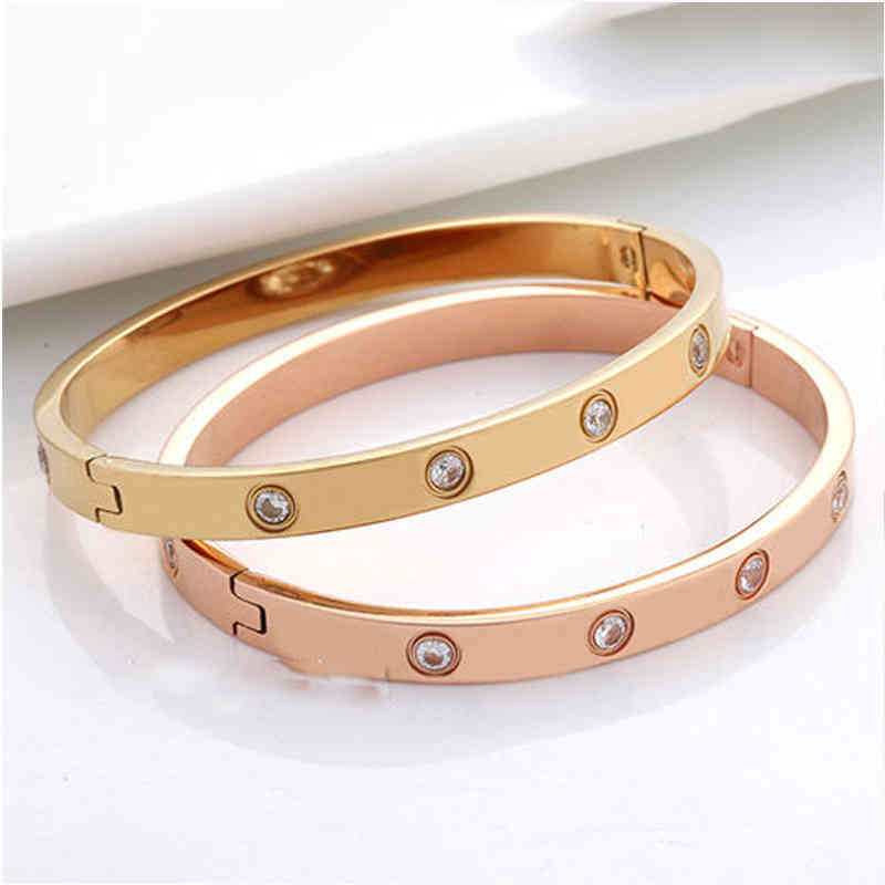 

Net Red Card Home Buckle Plating 18k Rose Gold Couple Bracelet Full of Diamonds Female Male LOVE Student Engraving Gift