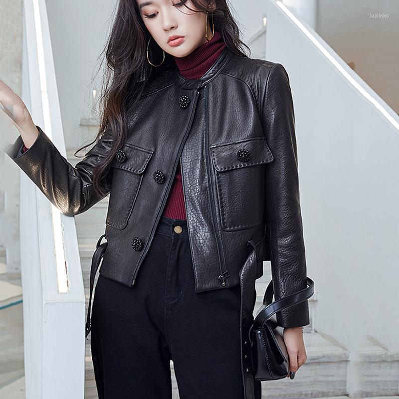 

Women's Leather 2022 Women's Bomber Jacket And Coats Genuine Sheepskin Outwear Female Jackets Soft, Black
