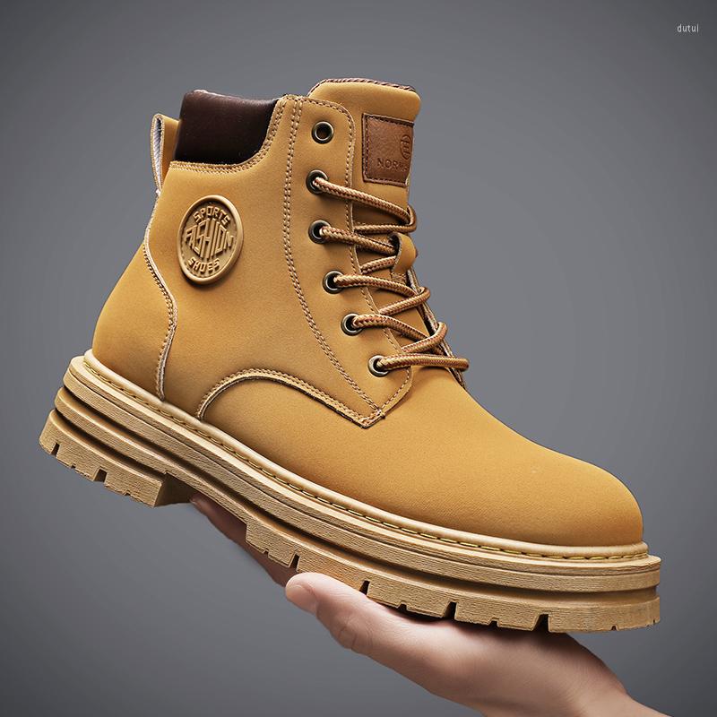 

Boots High Top Winter Men Shoes Fashion Ankle Motorcycle Leather Man Tooling Lace-Up Work Platform, Ma02 gray