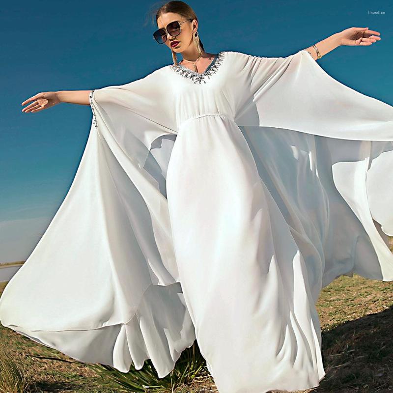 

Ethnic Clothing White Arabic Dresses For Women Ramadan Eid Abaya Dubai Muslim Evening Party Long Dress Elegant Moroccan Luxury Caftan Robe
