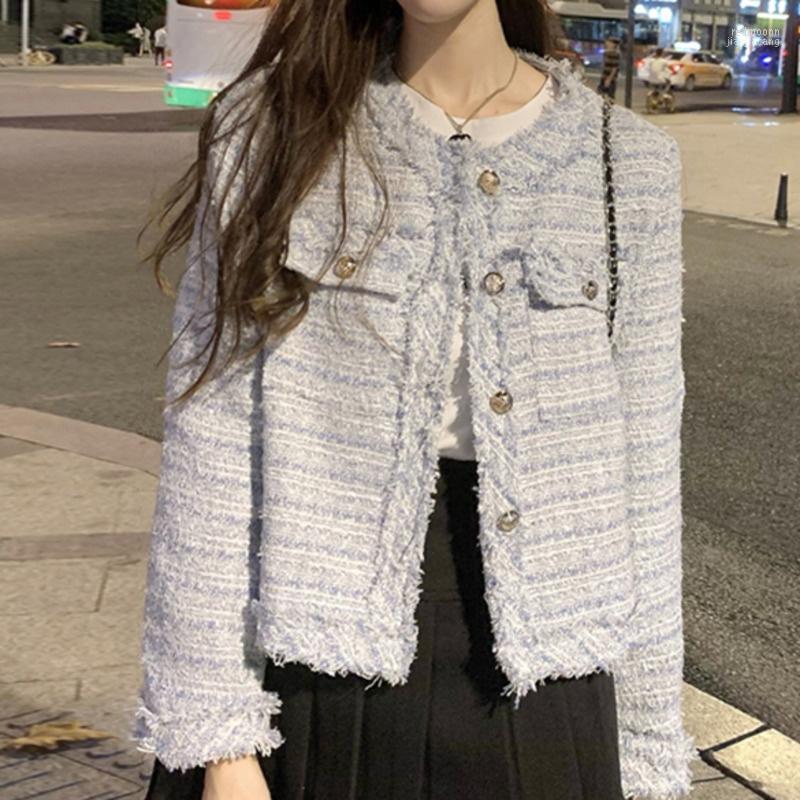 

Women's Jackets Women's Small Fragrant Wind Tweed Coat Early Spring And Autumn 2022 French Temperament Short, Blue