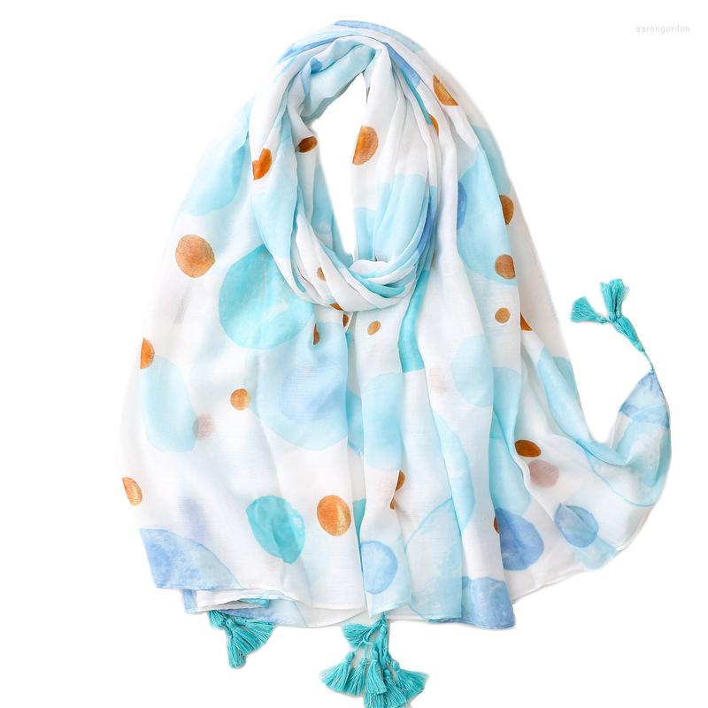 

Scarves 2022 Cotton Dot Print Tassel Scarf Shawls Long Spot Pattern Beach Wrap Hijab