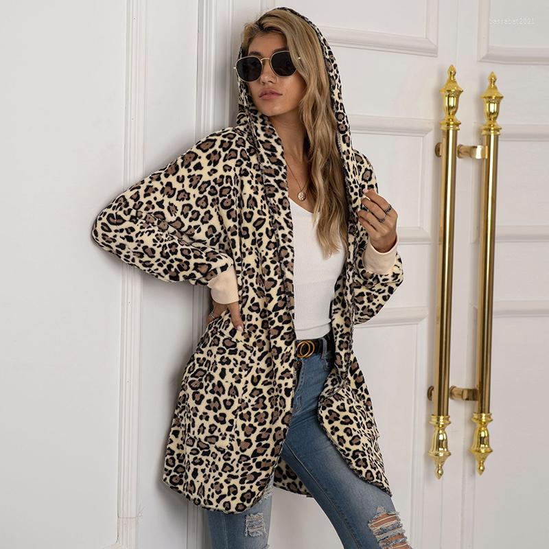 

Women's Fur Women's Winter Jacket Brown Faux Coat Leopard 2022 Autumn Fashion Casual Cardigan Long Plush Hooded Female Wool, White