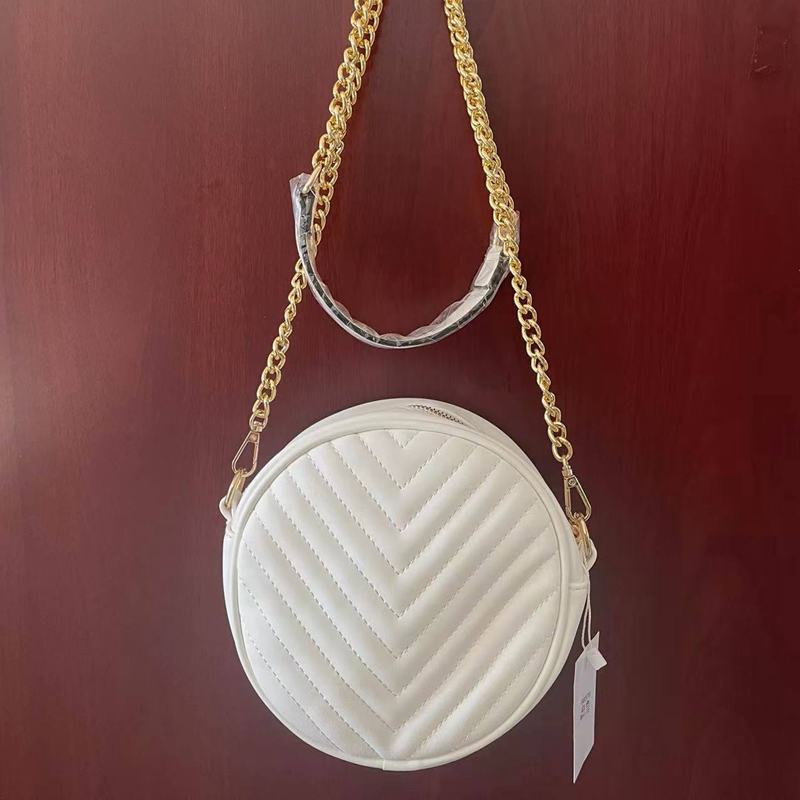 

Brand designer shoulder bag Women's fashion luxury chain makeup bag Round cake V-shaped messenger bags Special price limited, White