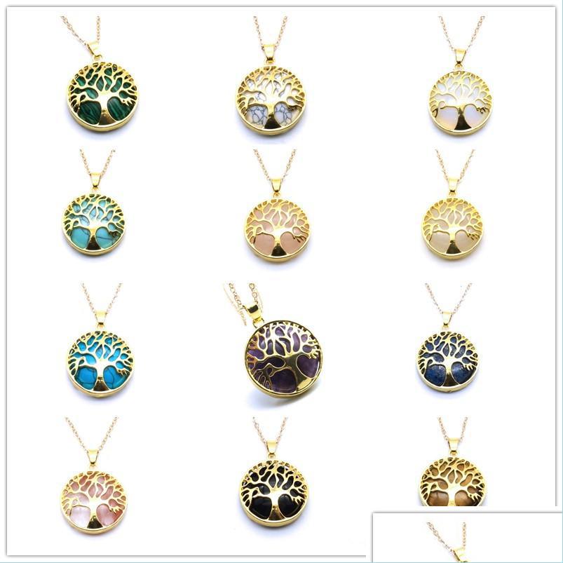 

Pendant Necklaces Tree Of Life Stone Necklace Pink Tingers Eye Gemstone Charms Rose Quartz Druzy Jewelry Women Drop Delivery 2022 Ne Dhxtf
