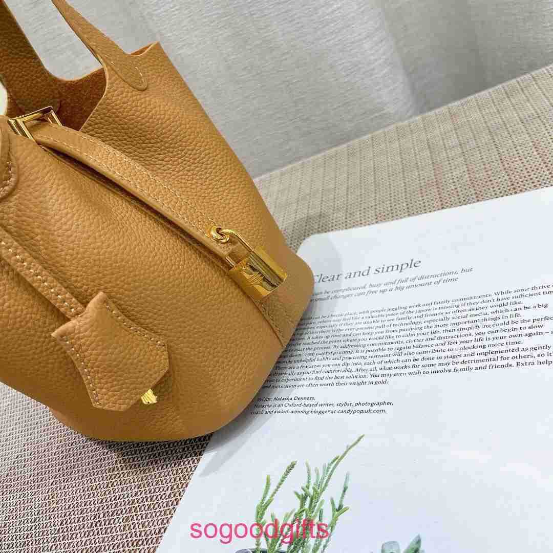 

H Handbag Designer Bags Women's Picotn Lock Handbags Tote Bag Togo Calfskin Basketnew Upgraded High Texture Leather Bucket Bag Pn Sw00, Togo milkshake white