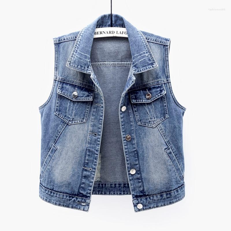 

Women's Jackets 2022 Spring Autumn Short Denim Vest Women Korean Fashion Sleeveless Jacket Student Slim Vintage Jeans Waistcoat Female G302, Blue