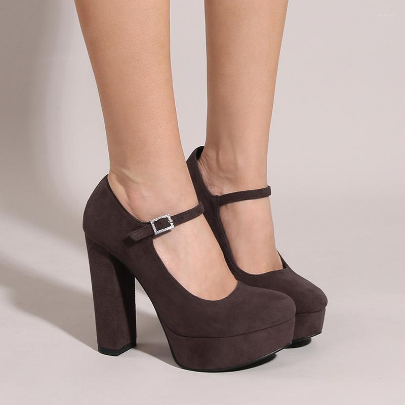 

Sandals Platform Round Toe Thick Heel Buckle Women's Hollow Solid Color Simple Suede Sexy Dress Shoes Spring Autumn Work, Beige