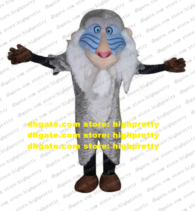 

Rafiki Mandrill Monkey Lion King Mascot Costume With Brown Gloves Red Triangle Nose Long White Beard No.4302, As in photos